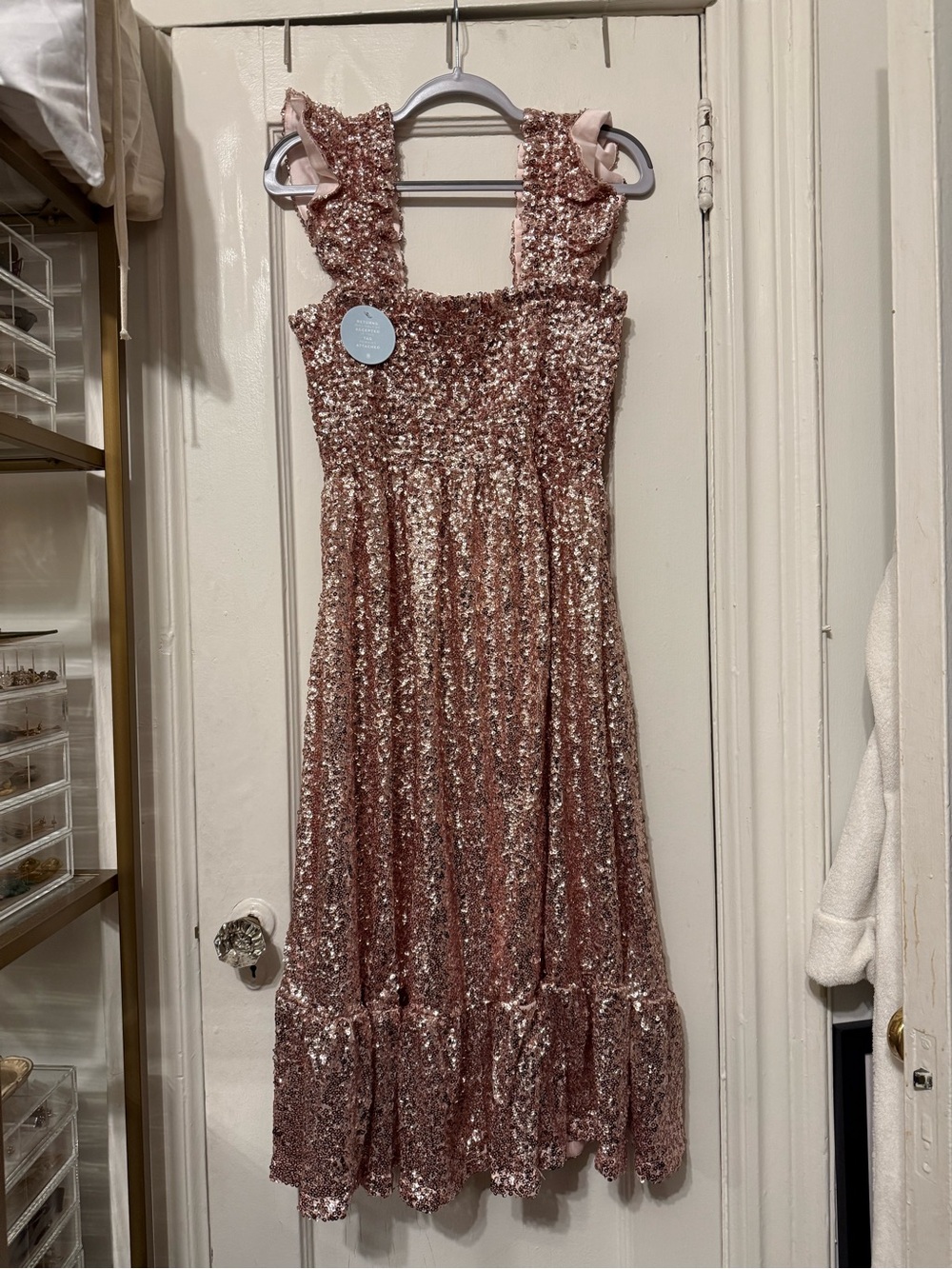 Hill House Sequin Smocked Midi Dress - Blush